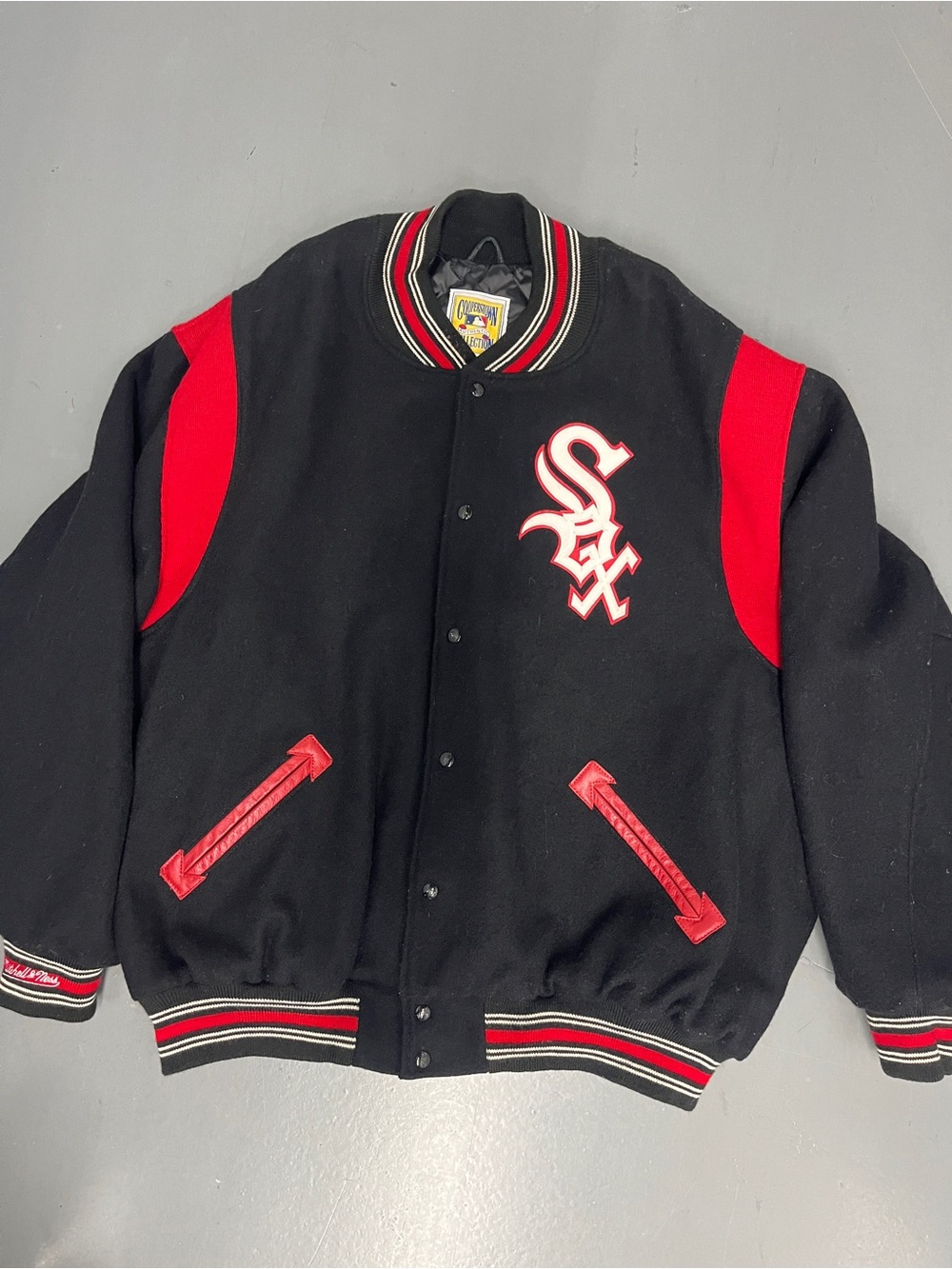 Mitchell & Ness Black Red Wool Varsity Jacket with White Sox Crest